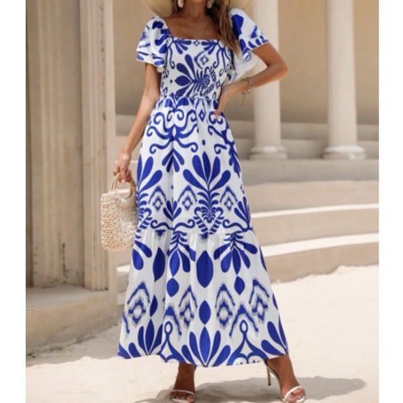 Boho  floral print shirred maxi dress - Picture 6 of 8